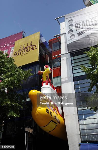 An inflatable yellow submarine is seen at the entrance of the Beatlemania exhibition on May 28, 2009 in Hamburg, Germany. The exhibition, which opens...