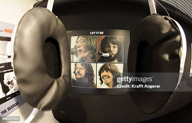 Supersized earphones are seen at the Beatlemania exhibition on May 28, 2009 in Hamburg, Germany. The exhibition, which opens tomorrow, shows the...