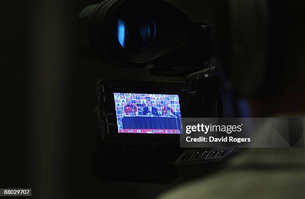 The Lions management team of Paul O'Connell, Lions captain, Gerald Davies, tour manager and Ian McGeechan head coach in the viewfinder of a...