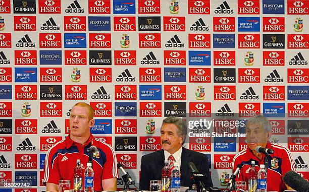 Paul O'Connell Gerald Davies and Ian McGeechan face the media at the team announcment of their first match of the 2009 British and Irish Lions tour...