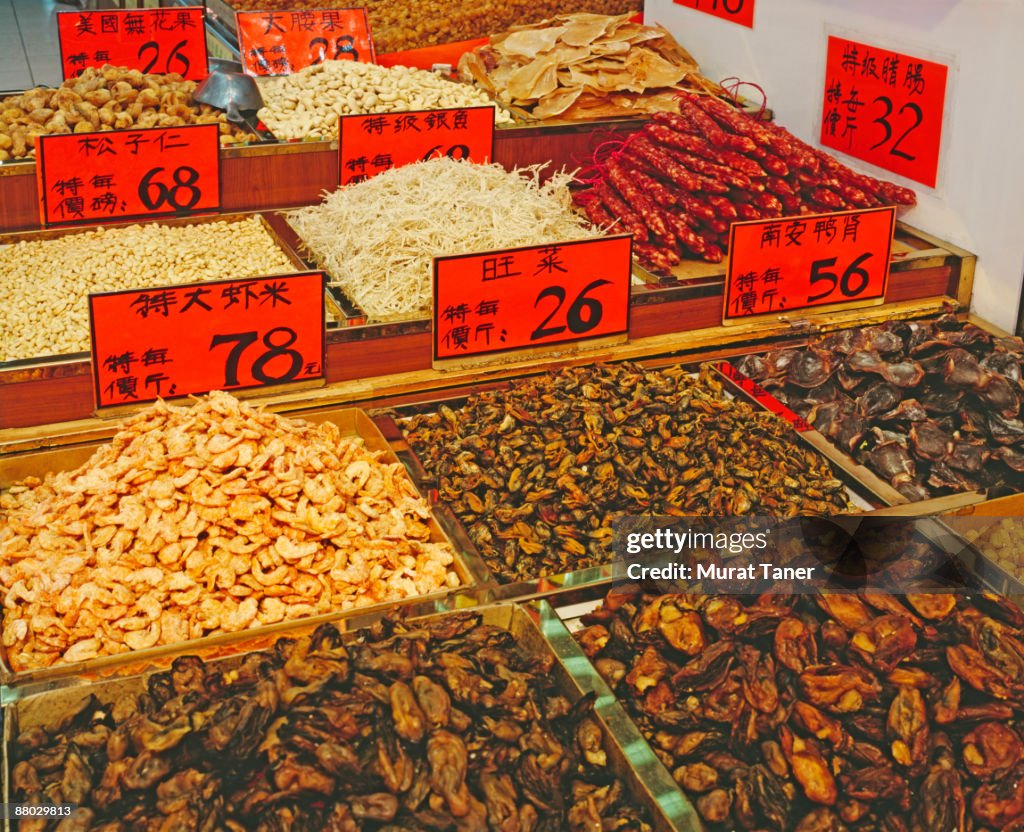 Dried food with price tags