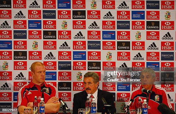 Paul O' Connell Gerald Davies and Ian McGeechan face the media at the team announcment of their first match of the 2009 British and Irish Lions tour...