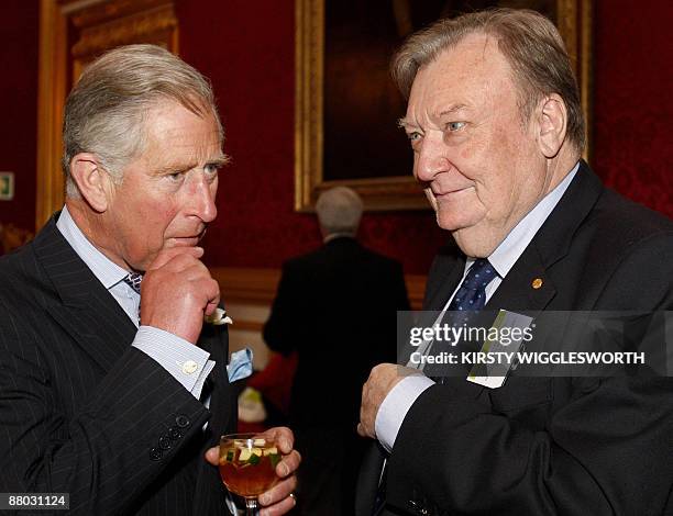 Britain's Prince Charles talks with 1984 laureate of the Nobel Prize in Physics Professor Carlo Rubbia during a reception for Nobel Laureates and...