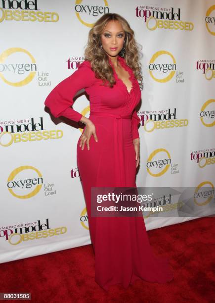 Model Tyra Banks attends the Oxygen Media Launch Party for "America's Next Top Model" at Gotham Hall on January 12, 2009 in New York City.