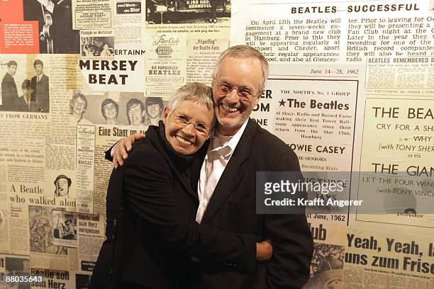 Beatles photographer Astrid Kirchherr and Ulf Krueger pose at the Beatlemania exhibition opening on May 28, 2009 in Hamburg, Germany. The exhibition,...