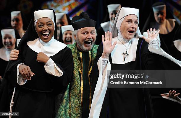 Patina Miller, Ian Lavender and Sheila Hancock take part in the photocall for Sister Act - The Musical at the London Palladium on May 28, 2009 in...