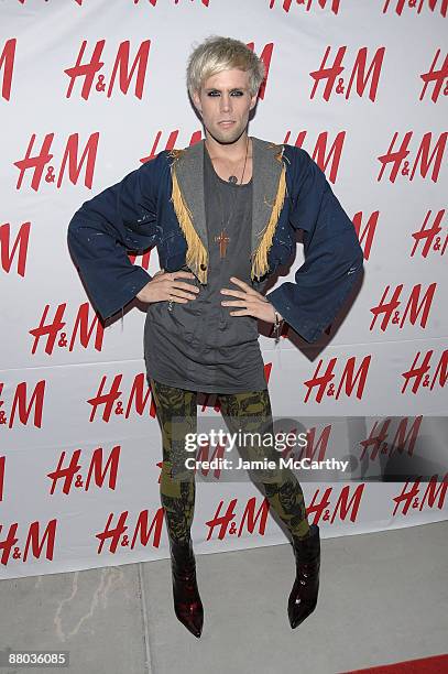 Justin Tranter of Semi Precious Weapons attends the unveiling of the Fashion Against AIDS Collection at H&M Lexington Avenue on May 27, 2009 in New...