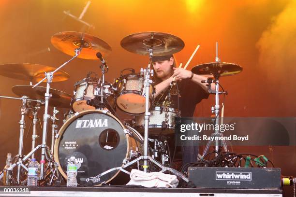 Drummer Jason Costa of All That Remains performs at Columbus Crew Stadium in Columbus, Ohio on MAY 16, 2009.