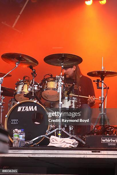 Drummer Jason Costa of All That Remains performs at Columbus Crew Stadium in Columbus, Ohio on MAY 16, 2009.