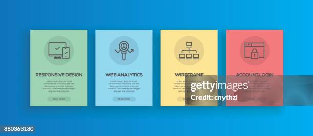 onboarding app screens line web design concept icons for mobile apps and webpage - website wireframes stock illustrations