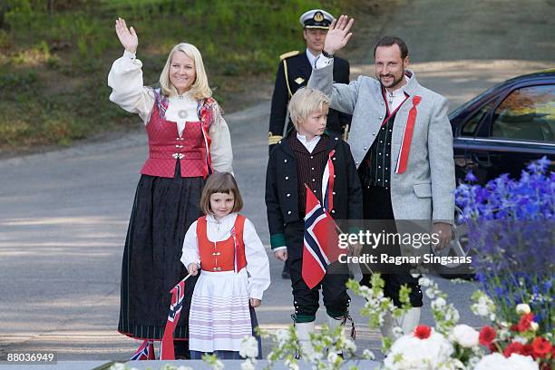 Princess Mette-Marit, Princess Ingrid Alexandra, Prince Haakon Magnus and Master Marius Borg Hoiby celebrate Norway's national day at The Royal...