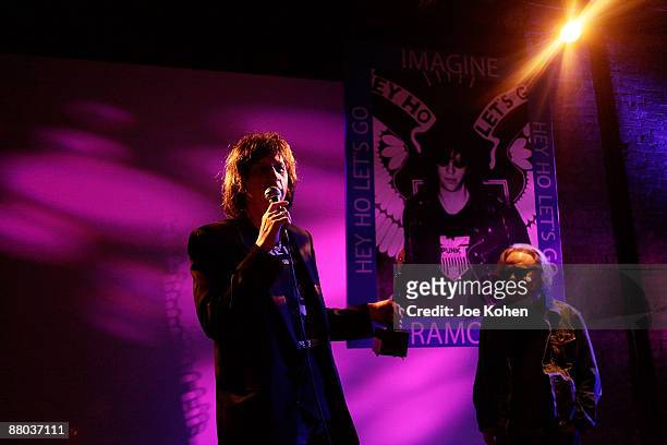 Mickey Leigh and Tommy Ramone attend the re-presentation of Joey Ramone's Rock & Roll Hall of Fame Induction Award at Rock & Roll Hall of Fame Annex...