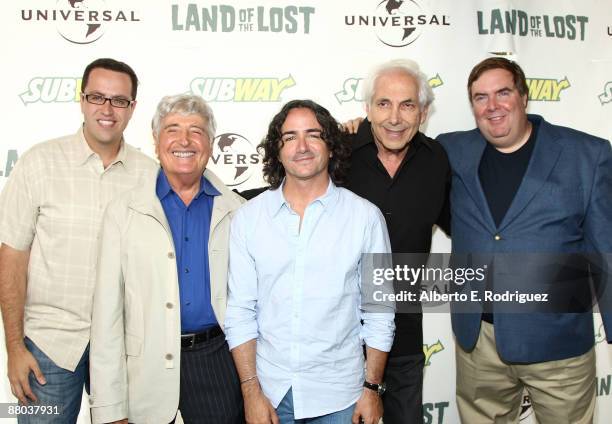 Subway spokesman Jarod Fogle, producer Sid Krofft, director Brad Silberling, producer Marty Krofft and Subway's Tony Pace attend Universal Pictures...