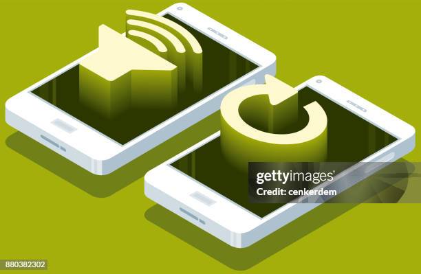isometric mobile phone loading (vector) - computer loading stock illustrations