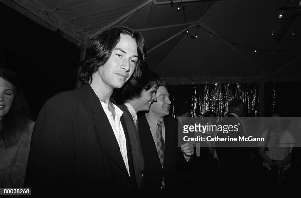 Keanu Reeves, left, at a party for Kenneth Branagh's film version of Shakespeare's "Much Ado About Nothing" in May 1993 in New York City, New York....