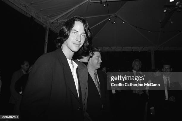Keanu Reeves, left, at a party for Kenneth Branagh's film version of Shakespeare's "Much Ado About Nothing" in May 1993 in New York City, New York....