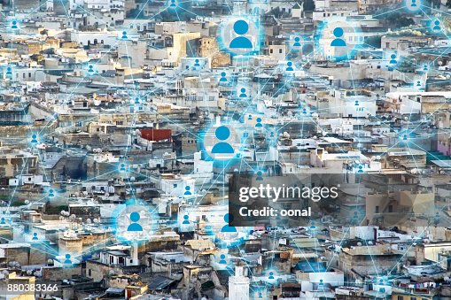 Interconnected smart town with online users Interconnected smart town with online users