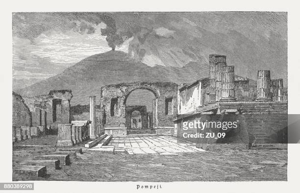 ilustrações, clipart, desenhos animados e ícones de pompeia, após a escavação no século xix, publicado 1883 - atividade vulcânica