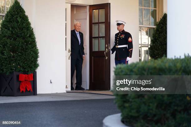 Senate Finance Committee Chairman Orrin Hatch walks out of the West Wing following a lunch meeting with U.S. President Donald Trump at the White...