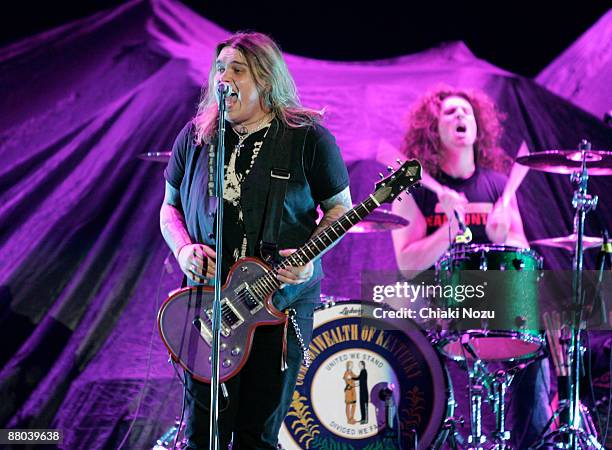 Chris Robertson and John Fred Young of Black Stone Cherry the supporting act perform at O2 Arena on May 28, 2009 in London, England.