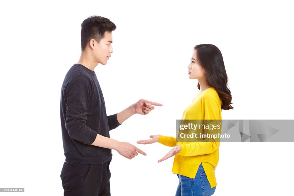 Quarreling young asian couple