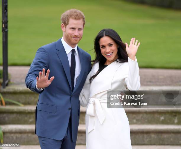 Prince Harry and Meghan Markle attend an official photocall to announce the engagement of Prince Harry and actress Meghan Markle at The Sunken...