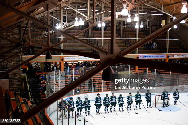 The Bemidji State Beavers are introduced before facing the Princeton Tigers the game at Hobey Baker Rink on November 24, 2017 in Princeton, New...