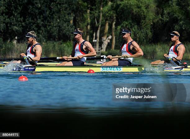 Alex Partridge, Richard Egington, Alex Gregory and Matthew Langridge of Great Britain compete in the Men's Four race during day 1 of the FISA Rowing...