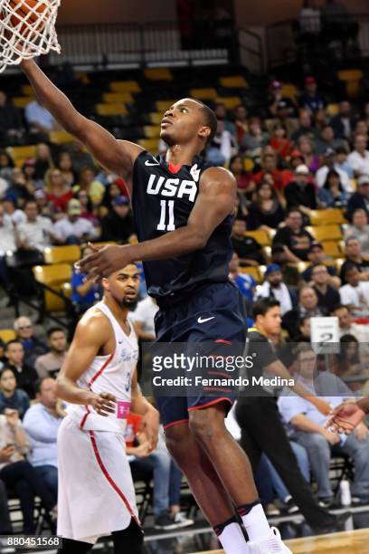 Elijah Millsap of Team USA drives to the basket against Purto Rico during the FIBA World Cup America Qualifiers on November 23, 2017 at CFE Arena in...