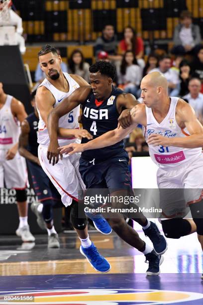 Semaj Christon of Team USA goes for a loose ball against Purto Rico during the FIBA World Cup America Qualifiers on November 23, 2017 at CFE Arena in...