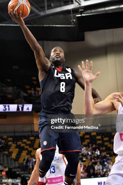 Donald Sloan of Team USA drives to the basket against Purto Rico during the FIBA World Cup America Qualifiers on November 23, 2017 at CFE Arena in...