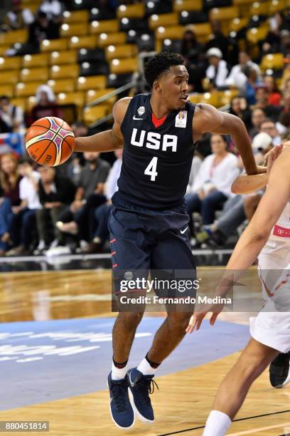 Semaj Christon of Team USA dribbles the ball against Purto Rico during the FIBA World Cup America Qualifiers on November 23, 2017 at CFE Arena in...