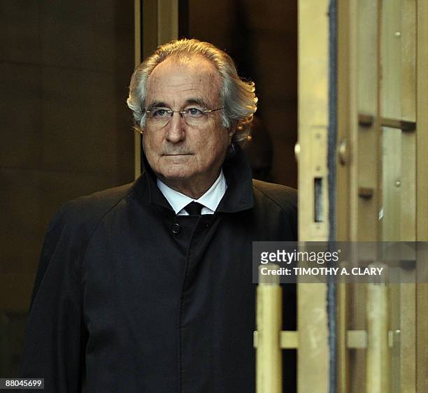 Picture taken on January 14, 2009 in New York, shows Bernard Madoff leaving US Federal Court after a hearing regarding his bail. The French...