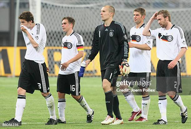 Arne Friedrich, Philipp Lahm, Robert Enke, Thomas Hitzlsperger and Andreas Hinkel are seen after the international friendly match between China and...