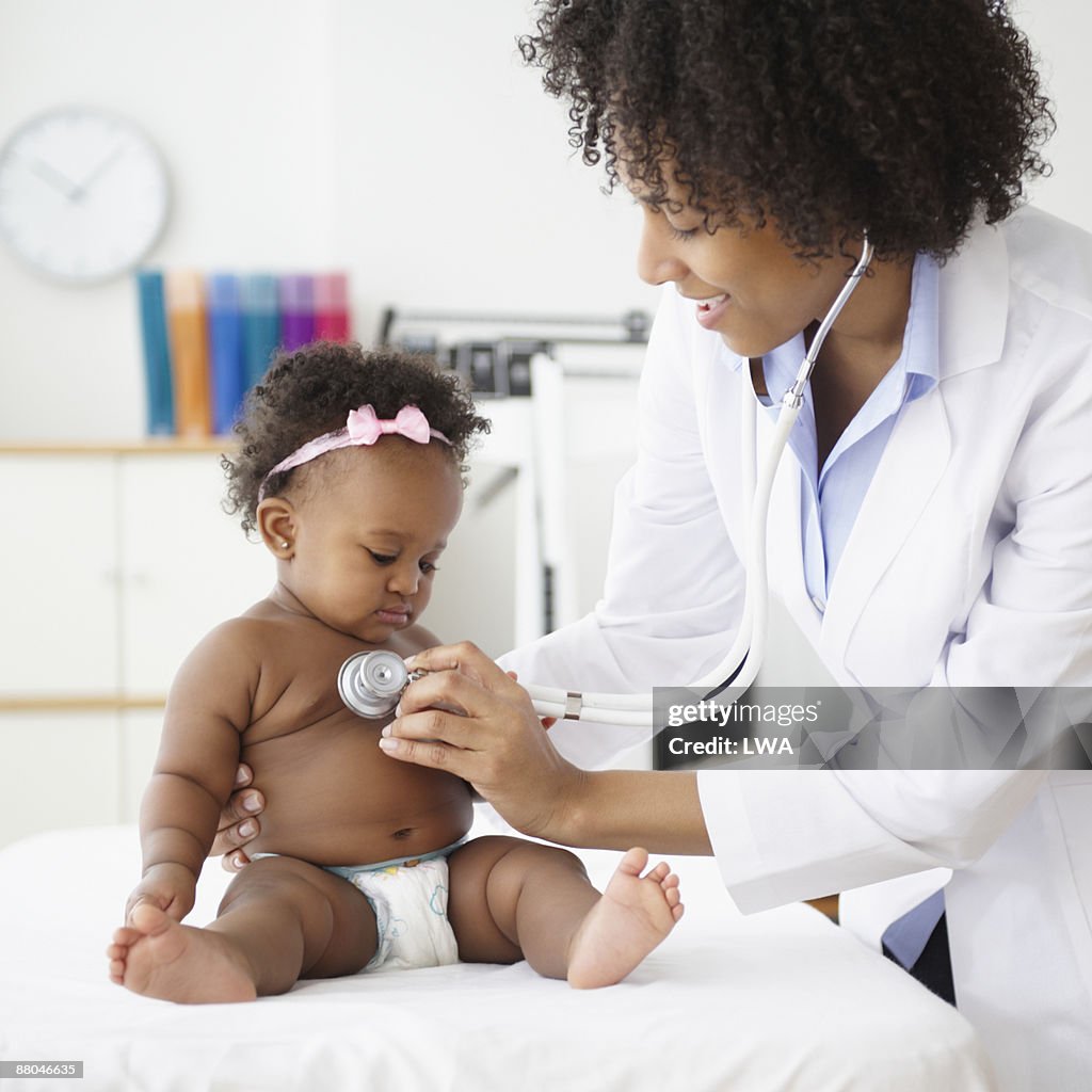 Doctor Examining Baby Girl With Stethoscope