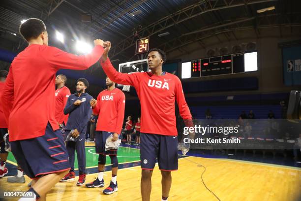 Semaj Christon of Team USA high fives teammates before the game against Team Mexico during the FIBA World Cup America Qualifiers on November 20, 2017...