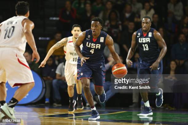 Semaj Christon of Team USA dribbles the ball against Team Mexico during the FIBA World Cup America Qualifiers on November 20, 2017 at Greensboro...