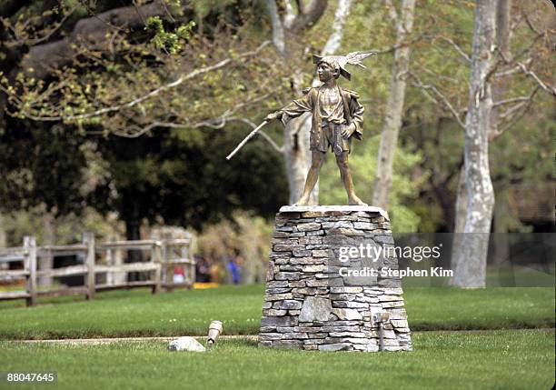 Exterior views of the entrance, house, statues and gardens at Michael Jackson's Neverland Ranch located near Los Olivos, Calif. In April 1995.