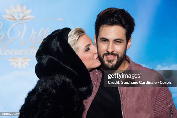 Nadege Lacroix and Gabano attend the "La Villa Des Coeurs Brises" : Photocall at TF1 on November 27, 2017 in Boulogne-Billancourt, France.