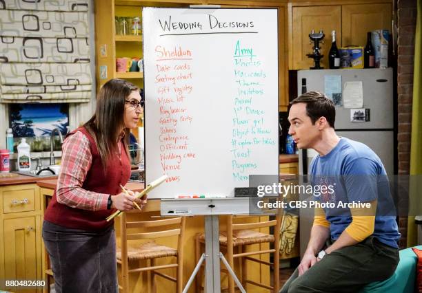 The Confidence Erosion" -- Pictured: Amy Farrah Fowler and Sheldon Cooper . Sheldon and Amy try to eliminate stress from wedding planning by applying...