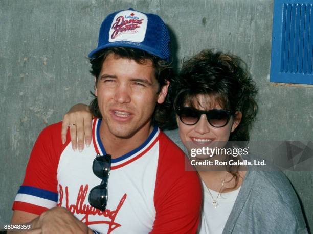 Actress Nancy McKeon and actor Michael Damien attending "Hollywood All-Stars Celebrity Baseball Game" on June 13, 1987 at Pepperdine University in...