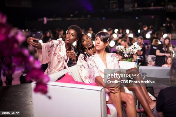 At the Mercedes-Benz Arena, Broadcasting TUESDAY, NOV. 28, ON CBS. Pictured R to L: Amilna Estevao, Leomie Anderson, and Dilone Altagracia.