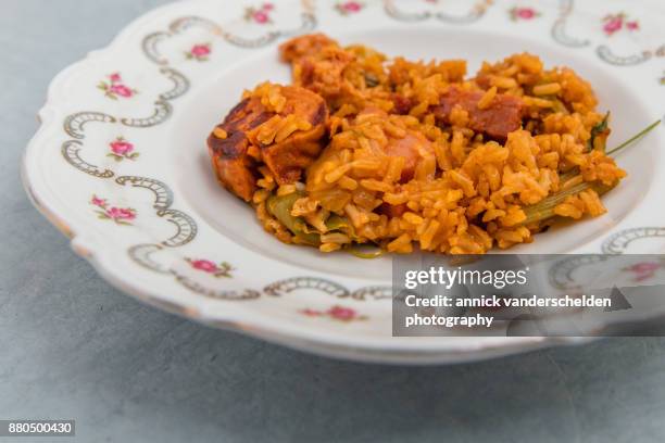 new orleans-style jambalaya. - stir frying european stock pictures, royalty-free photos & images