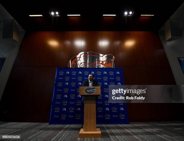 Florida Gators head football coach Dan Mullen speaks during an introductory press conference at the Bill Heavener football complex on November 27,...