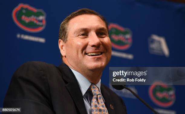 Florida Gators head football coach Dan Mullen speaks during an introductory press conference at the Bill Heavener football complex on November 27,...