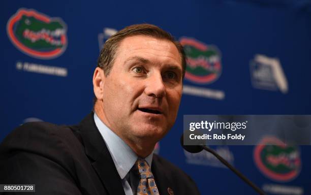 Florida Gators head football coach Dan Mullen speaks during an introductory press conference at the Bill Heavener football complex on November 27,...