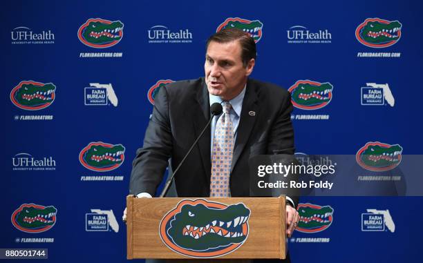 Florida Gators head football coach Dan Mullen speaks during an introductory press conference at the Bill Heavener football complex on November 27,...