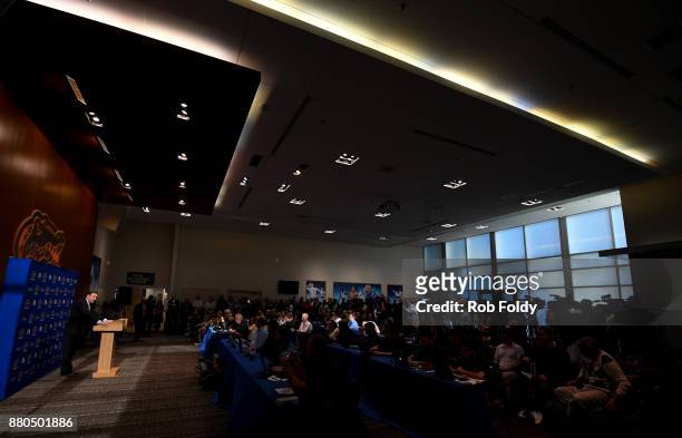 Florida Gators head football coach Dan Mullen speaks during an introductory press conference at the Bill Heavener football complex on November 27,...