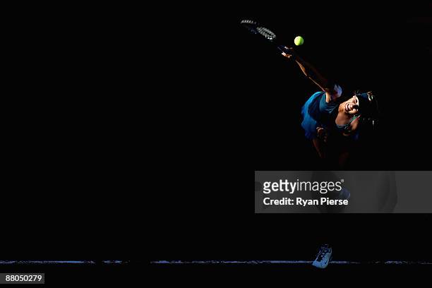 Maria Sharapova of Russia serves during her Women's Singles Third Round match against Yaroslava Shvedova of Kazakhstan on day six of the French Open...