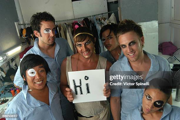 Ian Pai, Ben Bromley, Casey Spooner, Adam Crystal, Sam Kearney and Adrian of Fischerspooner backstage at Manumission